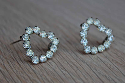 Heart Shaped Silver Rhinestone Scatter Pins, A Pair