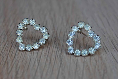 Heart Shaped Silver Rhinestone Scatter Pins, A Pair