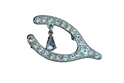 Silver Tone Rhinestone Wishbone Brooch