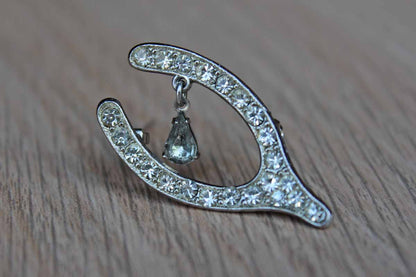 Silver Tone Rhinestone Wishbone Brooch