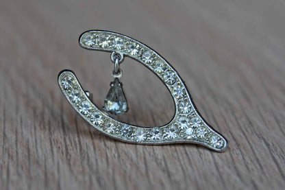 Silver Tone Rhinestone Wishbone Brooch