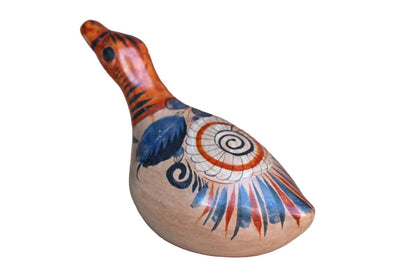 Mexican Folk Art Stoneware Duck Figurine with Hand-Painted Flowers