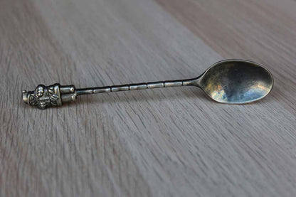 Silver-Plated Sugar Spoon with Santa Claus Finial and Aged Patina