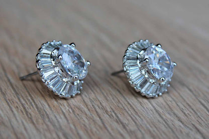 Nolan Miller Silver Tone Cut Crystal Pierced Earrings