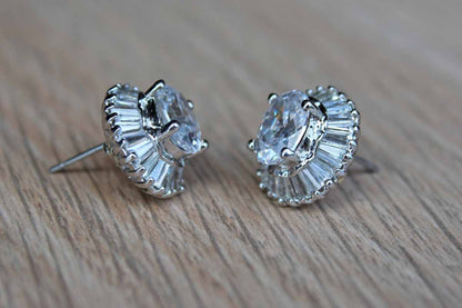 Nolan Miller Silver Tone Cut Crystal Pierced Earrings