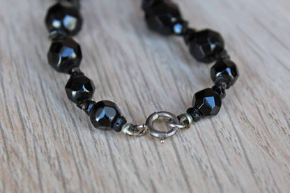 Black Faceted Glass Bead Graduated French Jet Necklace