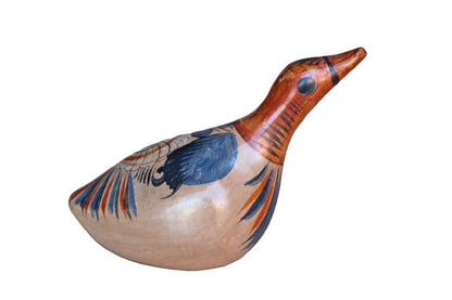 Mexican Folk Art Stoneware Duck Figurine with Hand-Painted Flowers