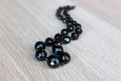 Black Faceted Glass Bead Graduated French Jet Necklace