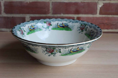 PV (France) Large Ceramic Bowl with Transferware Images of Pheasants and Flowers
