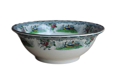 PV (France) Large Ceramic Bowl with Transferware Images of Pheasants and Flowers