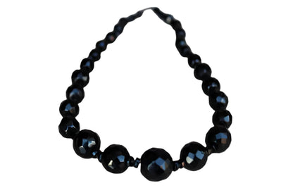 Black Faceted Glass Bead Graduated French Jet Necklace