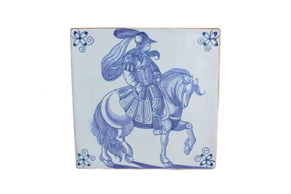 Ceramica de Conimbriga (Portugal) Blue and White Tile Decorated with a Man on a Horse