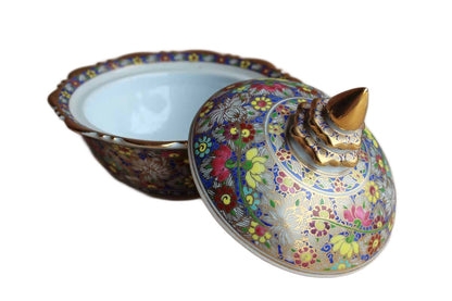 Trinket Box with Densly Painted Flowers and Gold Accents