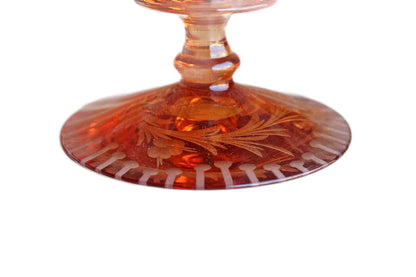 Pink Depression Glass Candlesticks with Etched Floral Rim, A Pair