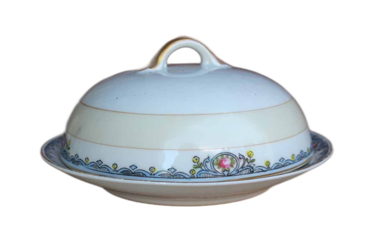 Noritake (Japan) Porcelain Lidded Butter Dish Decorated with Band of Flowers