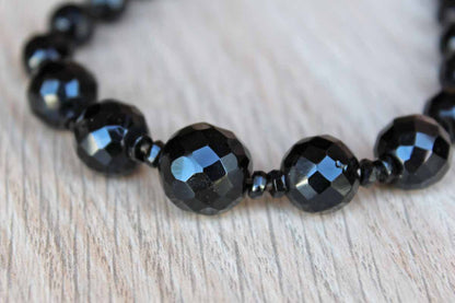 Black Faceted Glass Bead Graduated French Jet Necklace