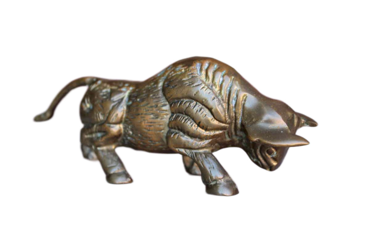Brass Charging Bull Figurine with Aged Patina