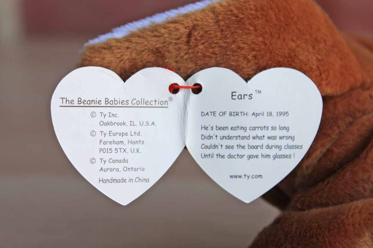 Ty Inc. (Illinois, USA) 1995 Ears the Brown and White Rabbit Beanie Baby