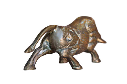 Brass Charging Bull Figurine with Aged Patina