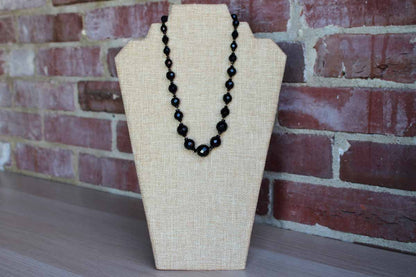 Black Faceted Glass Bead Graduated French Jet Necklace