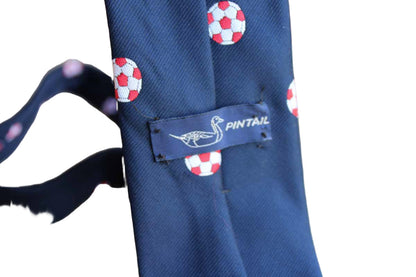 Pintail Polyester Necktie Decorated with Red and White Soccer Balls on Navy Blue Background
