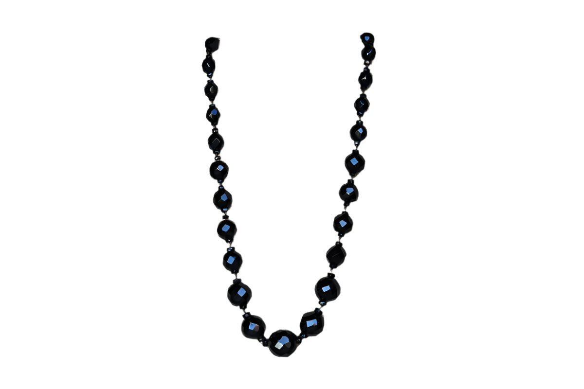 Black Faceted Glass Bead Graduated French Jet Necklace