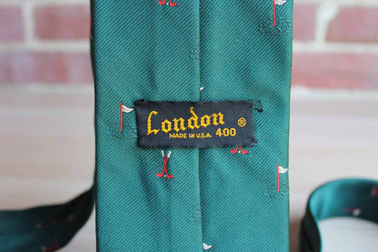 London 400 (USA) Polyester Necktie Decorated with Gold Clubs, Balls, and Flags Poles