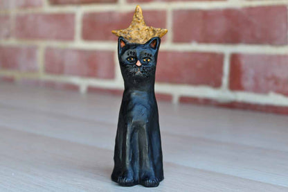 E. Smithson Black Resin Cat with Gold Star Abive its Head