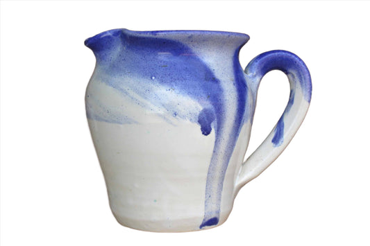 1990 Handmade Stoneware Pitcher with Blue and White Glaze
