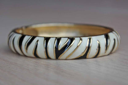 Enameled Black and White Zebra Stripe Bracelet