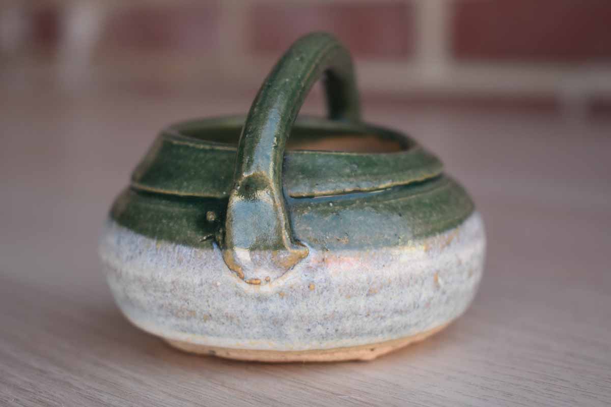 Small Green Stoneware Handled Bowl