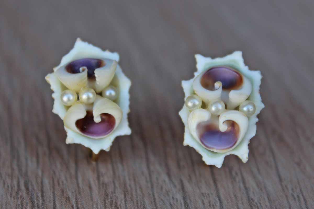 Purple Shell and Pearl Non-Pierced Earrings