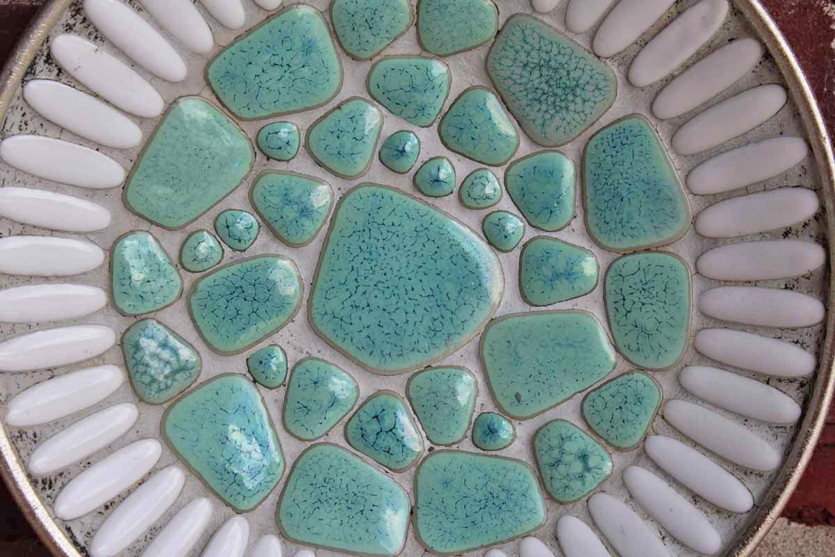 Turquoise and White Ceramic Mosaic Plate
