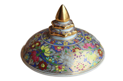 Trinket Box with Densly Painted Flowers and Gold Accents