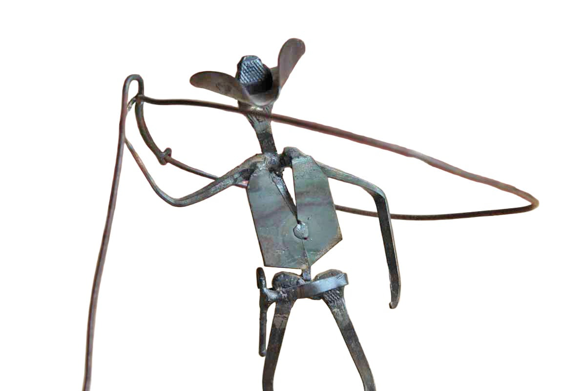Metal Lassoing Cowboy Sculpture