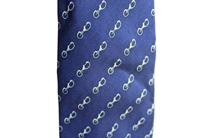 Lord & Taylor 100% Silk Necktie Decorated with Swivel Eye Bolt Snap Hooks on Navy Blue Background