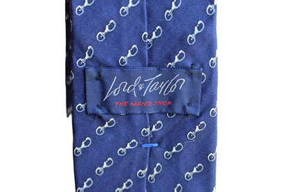 Lord & Taylor 100% Silk Necktie Decorated with Swivel Eye Bolt Snap Hooks on Navy Blue Background