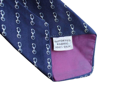 Lord & Taylor 100% Silk Necktie Decorated with Swivel Eye Bolt Snap Hooks on Navy Blue Background