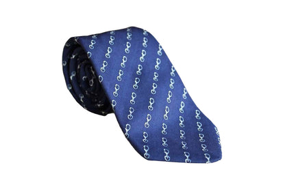 Lord & Taylor 100% Silk Necktie Decorated with Swivel Eye Bolt Snap Hooks on Navy Blue Background