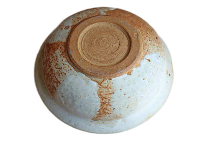 Large Round Stoneware Bowl with Brown and Ochre Painted Rim