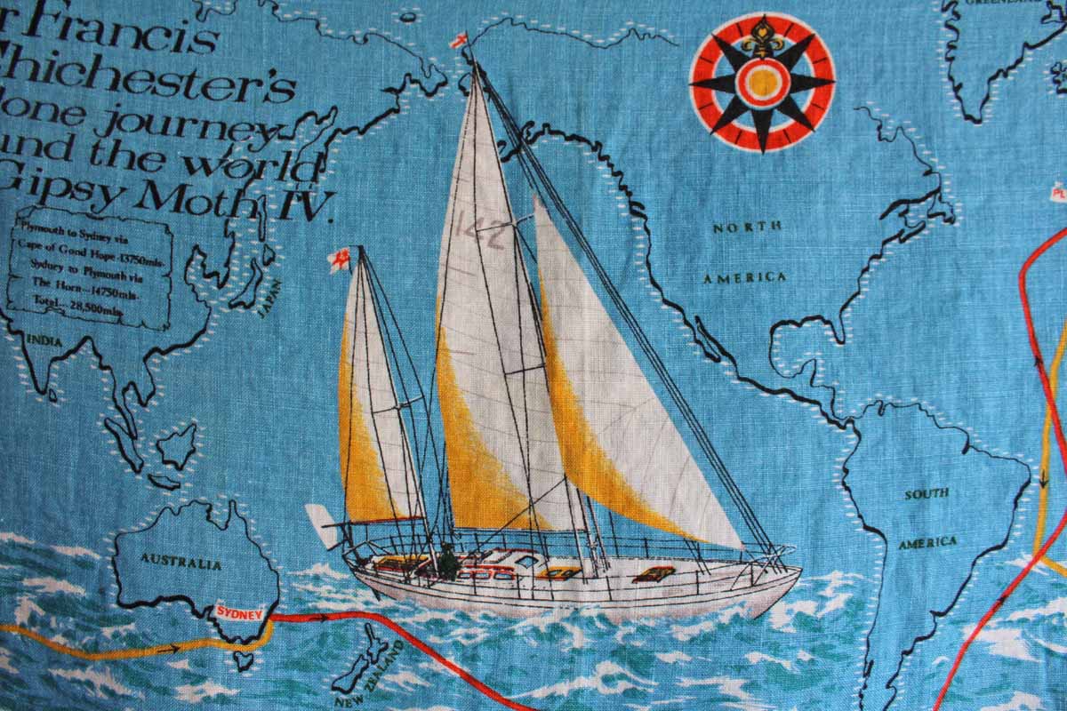 Ulster Weavers (Ireland) Pure Linen Tea Towel Decorated with Depiction of Sir Francis Chichester's World Voyage