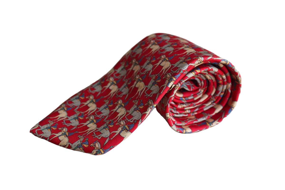 Brooks Brothers (New York, USA) 100% Silk Necktie Decorated with Horses and Jockeys