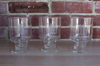 Set of Drink Glasses with Etched "M" Monogram, 9 Pieces
