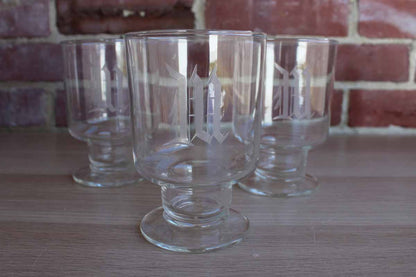 Set of Drink Glasses with Etched "M" Monogram, 9 Pieces