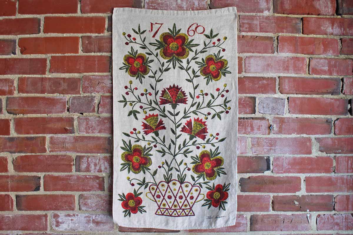 John L. Gieroch Pure Linen Tea Towel Printed with Colonial Inspiured Flowers and "1770"