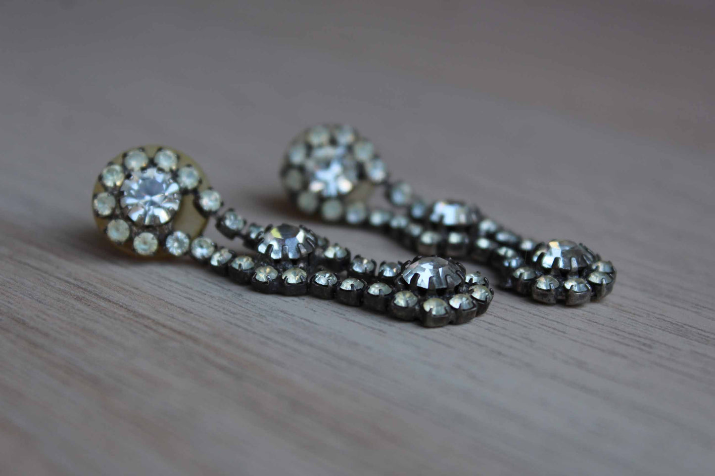 Pierced Silver Prong-Set Rhinestone Drop Earrings