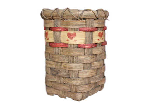 Little Woven Splint Basket with Stenciled Hearts