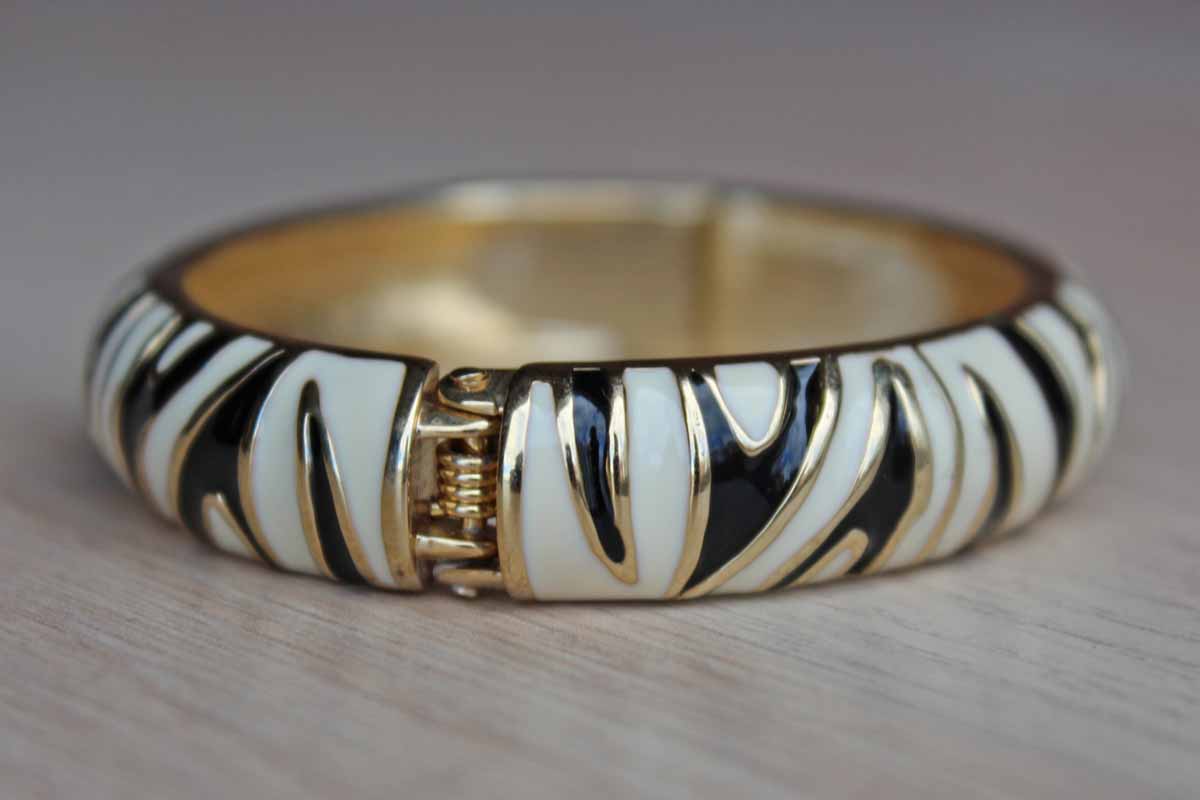 Enameled Black and White Zebra Stripe Bracelet