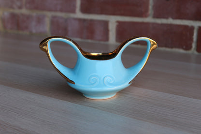 Robin's Egg Blue Ceramic Sugar Bowl with Gilded Handles