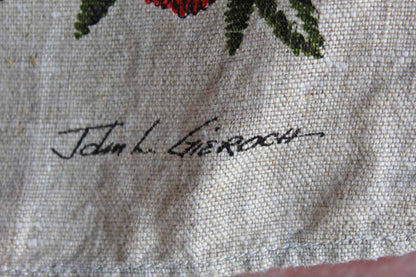 John L. Gieroch Pure Linen Tea Towel Printed with Colonial Inspiured Flowers and "1770"